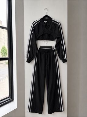 Echt Sport Black Track Pant and cropped jacket with White Side Stripes